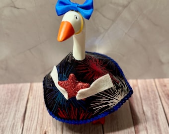4th of July Desk Goose Dress | Fireworks Goose Clothes | Red White Blue Goose Decor | Summer Goose Outfit Gift