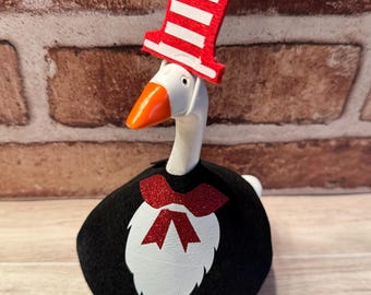Red Stripe Hat Goose Outfit | Whimsical Decor Accessory