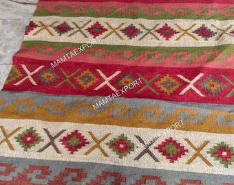 Handmade Boho Kilim Rug, Southwestern Tribal Area Rug, Vintage Farmhouse Carpet, Colorful Geometric Wool Rug, Rustic Bohemian Decor Rug