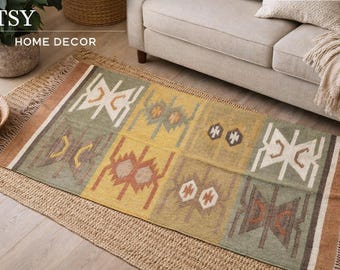 Alfombra Kilim de yute y lana tejida a mano, estilo bohemio, para pasillo, sala de estar, cálida alfombra india hecha a mano para invierno.