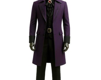 Gothic Handmade Victorian Vampire Coat | Purple & Black Embroidered Steampunk Jacket | Long Cotton Court Cosplay, Festival wear Trench coat