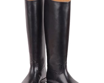 Botas altas de cuero negro hechas a mano / Botas de montar unisex / Botas de motociclista / Botas góticas Steampunk para cosplay / Calzado para hombre y mujer