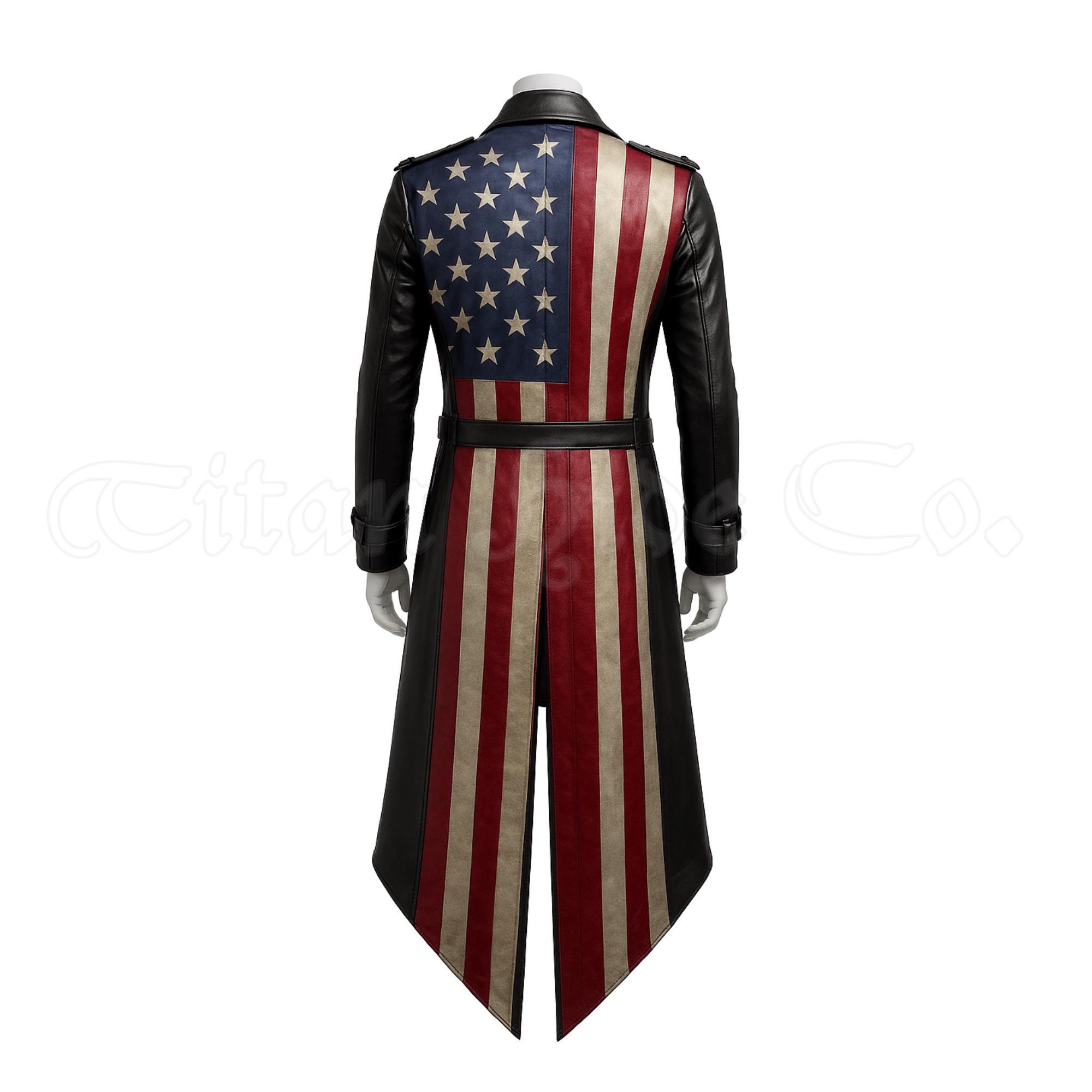Handmade American Flag Leather Tailcoat | Men's Long Patriotic