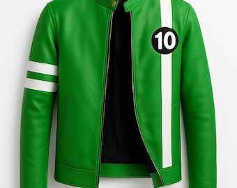 Ben 10 Grüne Cosplay Jacke | Alien Swarm Ledermantel von Alien Swarm, Tennyson Bikerjacke, handgefertigte Ben Ten-Halloween-Kostüm Cosplayjacke