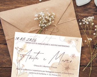 Editable wedding invitation on Canva – Elegant dried flower template – Customizable wedding template – Printable wedding invitation template