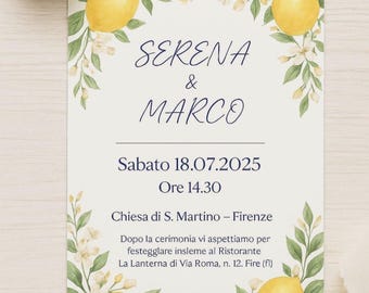 Editable wedding invitation on Canva – Elegant flowers and lemons template – Customizable wedding template – Printable wedding invitation template