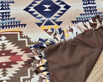 Aztec Design Fleece Tied Reversible Blanket XL