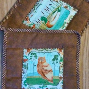 Hot Pad or Pot Holder - Owl and Duck - 2 pc. set