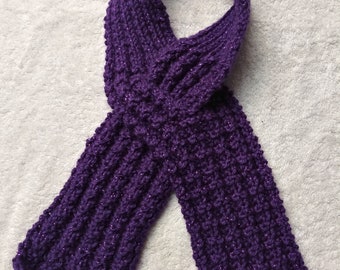 Purple Sparkle Neck or Wrap Scarf Acrylic Knit