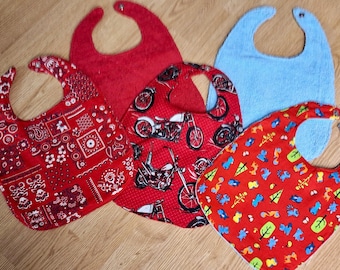 Baby Bibs - Red - Motorcycle, Kerchief, Animal/trees - 3 Layers