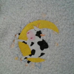 Baby Blanket with Cow on the Moon Embroidered