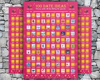 Póster con 100 ideas para citas, lista de deseos para parejas imprimible, regalo romántico, regalo de aniversario, regalo de San Valentín, descarga digital A2