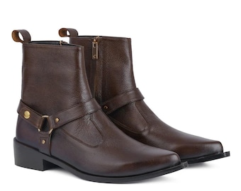 Handmade Leather Chelsea  Boots: Western Biker Ankle Boots