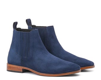 Navy Blue Suede Chelsea Boots for Men display picture 1