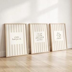 Love Actually Is All Around, 3 Set Of Prints, Beige Stripes, Daily affirmations, Trendy Aesthetic Home Decor, Minimalist Livingroom Print
