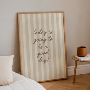 Hoy va a ser un buen día, estampado de rayas beige para dormitorio, decoración estética moderna para el hogar, estampado minimalista para sala de estar.
