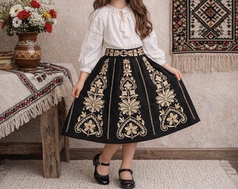 Mädchen Rock Folk schwarze Rock Reiche Stickerei Baumwollrock Traditionellen Stil Mädchen Set Folk inspiriert