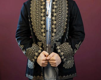 Jaqueta masculina tradicional, Jaqueta masculina folclórica, Jaqueta masculina bordada, Jaqueta masculina estilo Balcãs, Presente para marido, Presente para pai, Presente para namorado