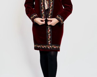 New Jacket , Burgundy Velvet Jacket , Folk Embroidery Jacket , Embroidery Jacket , Traditional Jacket , Woman Folk Jacket , Mother Gift