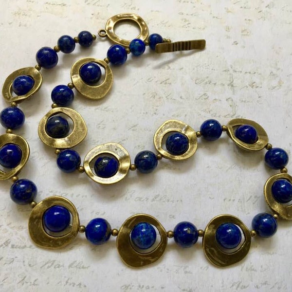 Antique look jewelry , Statement Jewellery Set of 3 , 1900's  Bracelet Ring and Necklace , Cool jewelry with Lapis Lazuli stones 1900's