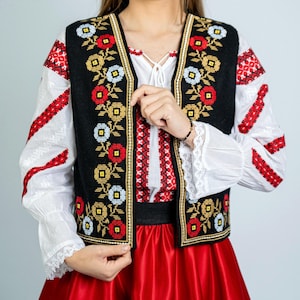 Folk Vest for her , embroidery Vest , Traditional Waistcoat , Lady Folk vest , Embroidery Lady Vest Wife gift Mother gift Traditional Vest