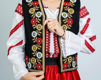 Folk Vest for her , embroidery Vest , Traditional Waistcoat , Lady Folk vest , Embroidery Lady Vest Wife gift Mother gift Traditional Vest