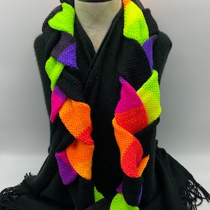 Infinity Scarf, Neon Scarf, Cowl Scarf, Multicolored Scarf, Hand Knit Scarf, Infinity Scarf Knit, Knit, Braided Scarf, Loop Scarf, Scarf