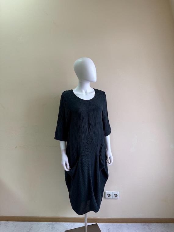 Grizas Womens Blue Crinkle Asymmetric Silk Linen Midi Dress Size S - Etsy