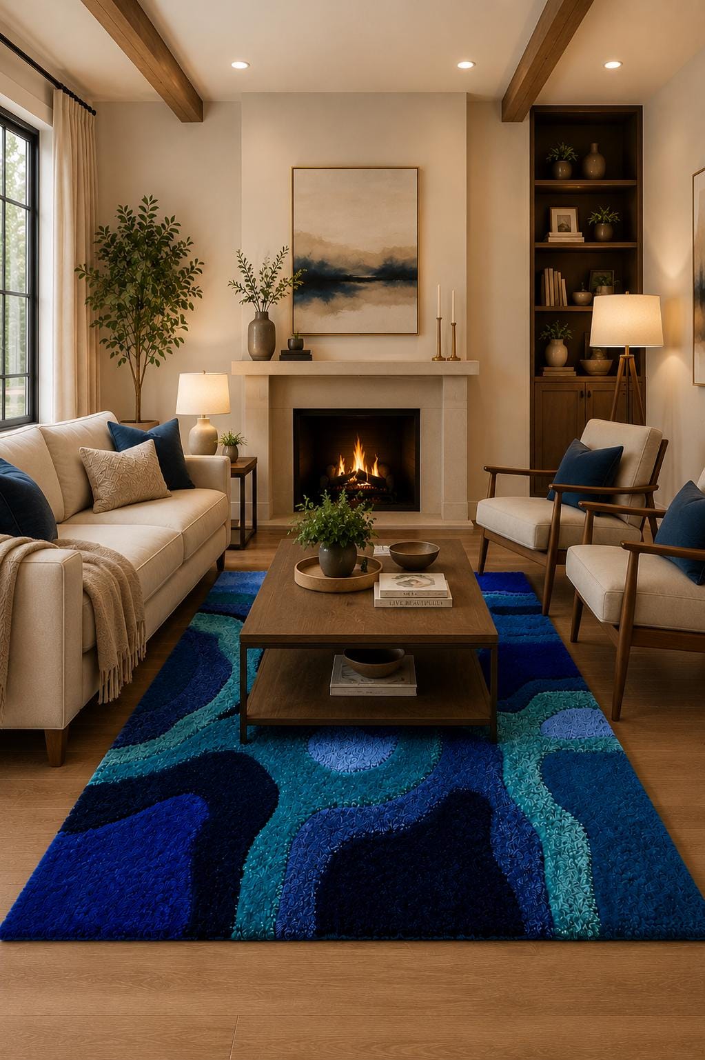 Hand Tufted Cobalt Blue Abstract Rug | Modern Living Room Floor Carpet ...