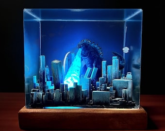 ゴジラ ジオラマ レジンランプ：怪獣 ファイアブレス LED テーブル