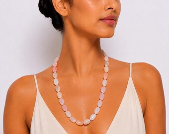 Dyed Pink Opal Oval Beaded Necklace