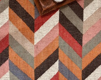 Handwoven Wool Jute Kilim Rug: Bohemian Southwestern Decor