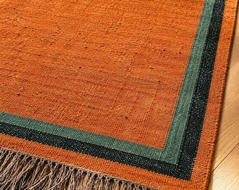 Handwoven Turkish Carpet: Burnt Orange Teal Boho Zigzag Area Rug