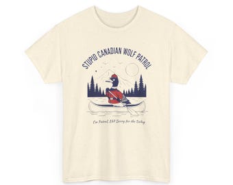 Camiseta unisex de cuello redondo de la Patrulla Canadiense del Lobo / Camiseta con gráfico de lobo en canoa / Camiseta canadiense con humor divertido