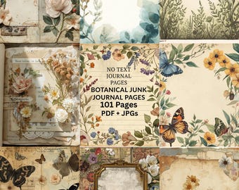 101 botaniska skräpjournalsidor, vintage-ephemera-kit (PDF + JPG)
