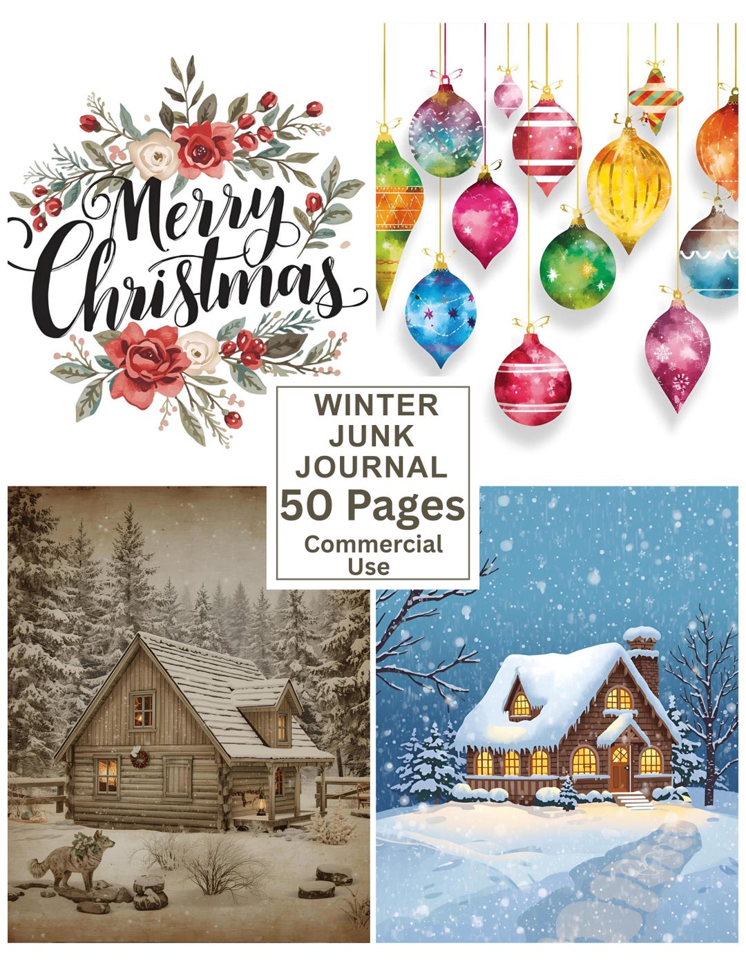 Winter Cabin Christmas Junk Journal Kit, 50 Printable Pages (digital ...