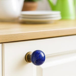 Crystal Planet Blue Brass Cabinet Knob - Luxury Marble Drawer Pull