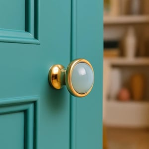 Blue Ceramic Cabinet Handle: Gold Wardrobe Drawer Knob