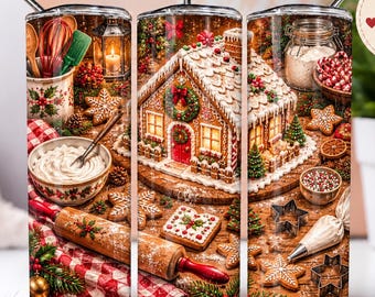 Gingerbread House Christmas 20oz Tumbler Wrap PNG, Cozy Holiday Baking Sublimation Design, Vintage Christmas Cookie Digital Download