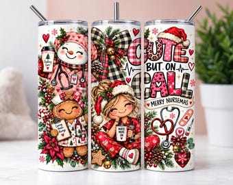 Christmas Nurse Tumbler Wrap PNG, Merry Nursemas 20oz Skinny Tumbler Sublimation, Cute Nurse Christmas Gift Digital Download