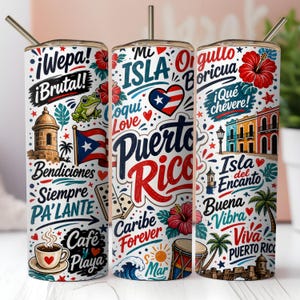 PuertoRico 20ozSkinny Tumbler Wrap PNG,Boricua Quotes SublimationDesign,Tropical Island Typography, Instant Download
