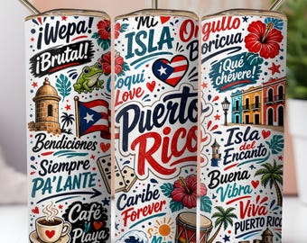 PuertoRico 20ozSkinny Tumbler Wrap PNG,Boricua Quotes SublimationDesign,Tropical Island Typography, Instant Download