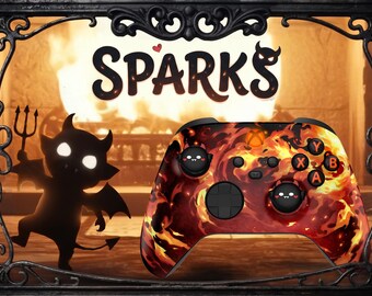 SPARKS – Individuell gestalteter Xbox-Controller, orange-schwarzes Fire-Mod-Gamepad für Series X/S und PC – Einzigartiges, maßgefertigtes Geschenk für Gamer