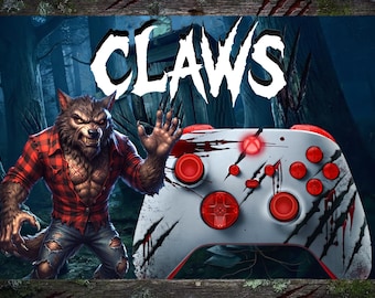CLAWS - Custom Xbox Controller, White/Bloody Red Werewolf Modded Gamepad for Series X/S, PC - Unique Custom-Built Gamer Gift