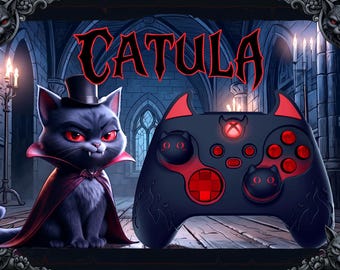 CATULA – Individuell gestalteter Xbox-Controller, Bloody Red Cat Modded Gamepad für Series X/S, PC – Einzigartiges, maßgefertigtes Geschenk für Gamer