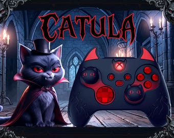 CATULA - Aangepaste Xbox-controller, bloedrode katten-gamepad voor Series X/S en pc - Uniek, op maat gemaakt cadeau voor gamers