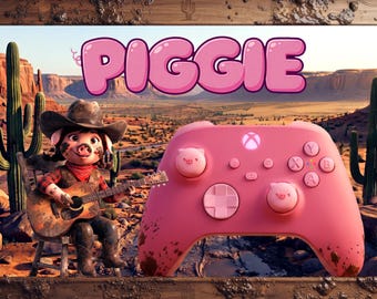 PIGGIE - Custom Xbox Controller, Pastel Pink Modded Gamepad with Pig Snout Sticks for Series X/S, PC - Unique Custom-Built Gamer Gift