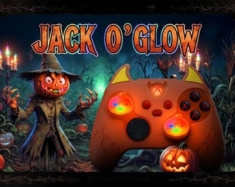 JACK O'GLOW - Aangepaste Xbox-controller, verlichte pompoenoranje gemodificeerde gamepad voor Series X/S en pc - Uniek, op maat gemaakt cadeau voor gamers