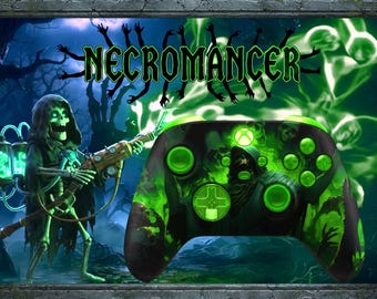 NECROMANCER – Individuell gestalteter Xbox-Controller, transparentes grünes Totenkopf-Gamepad für Series X/S und PC – Einzigartiges, handgefertigtes Geschenk für Gamer