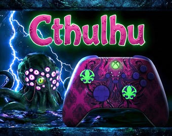 CTHULHU - Aangepaste Xbox-controller, paars/groen kosmisch monster, gemodificeerde gamepad voor Series X/S en pc - Uniek, op maat gemaakt cadeau voor gamers